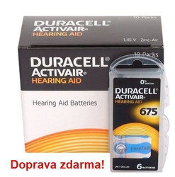 Baterie do naslouchadel DURACELL DA675 / PR44, MASTERPACK 20 (120ks)