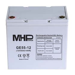 Baterie MHP 12V  55Ah, gelový trakční olověný akumulátor pro cyklický provoz, životnost 10-12 let