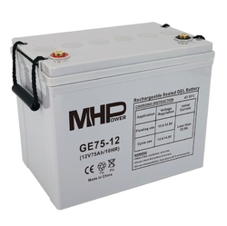 Baterie MHP 12V  75Ah, gelový trakční olověný akumulátor pro cyklický provoz, životnost 10-12 let