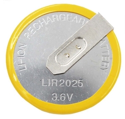 LIR2025 Panasonic; nabíjecí baterie s vývody1+1 horizontal v úhlu 90°, lithium 3,6V  30mAh
