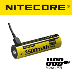 Nabíjecí baterie 18650 Li-Ion 3,7V  3500mAh pro svítilny NiteCore s PCB a USB nabíjením. Typ NL1835R