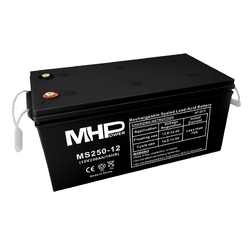 Baterie MHP 12V  250Ah, AGM záložní olověný akumulátor, životnost 5 let.