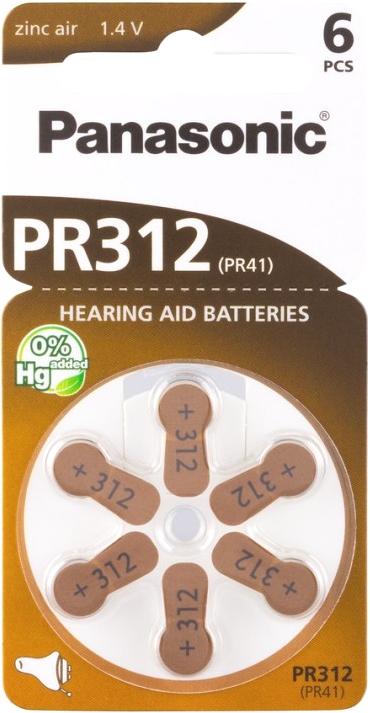 Baterie do naslouchadel PANASONIC PR312 / PR41, blistr 6ks.