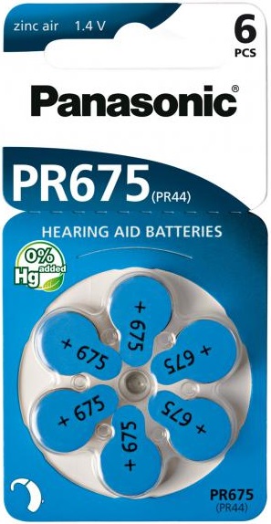 Baterie do naslouchadel PANASONIC PR675 / PR44, blistr 6ks.