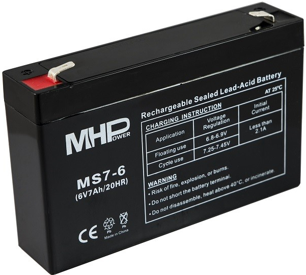 Baterie 6V 7Ah, AGM záložní olověný akumulátor pro UPS, EPS, al