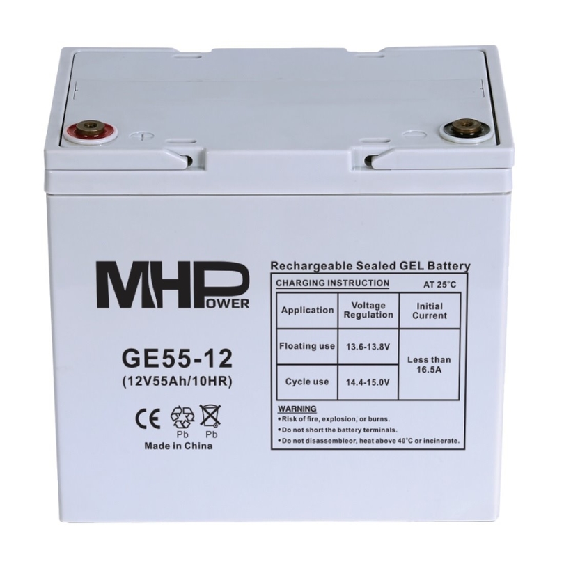Baterie MHP 12V 55Ah, gelový trakční olověný akumulátor pro cyk