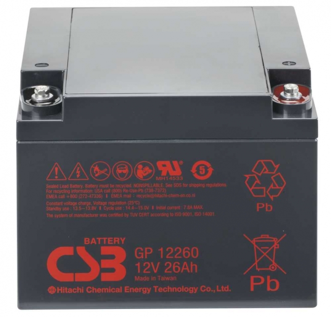 Baterie 12V  26Ah, AGM záložní olověný akumulátor CSB (Pb)