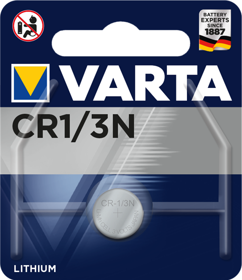 CR1/3N  VARTA lithium 3V. Jinak také DL1/3N, 2L76, CR1-3N, K58, K58L, 5018LC, CR11108. Baterie pro ovladače topení, zabezpečovacího zařízení a lékařské přístroje