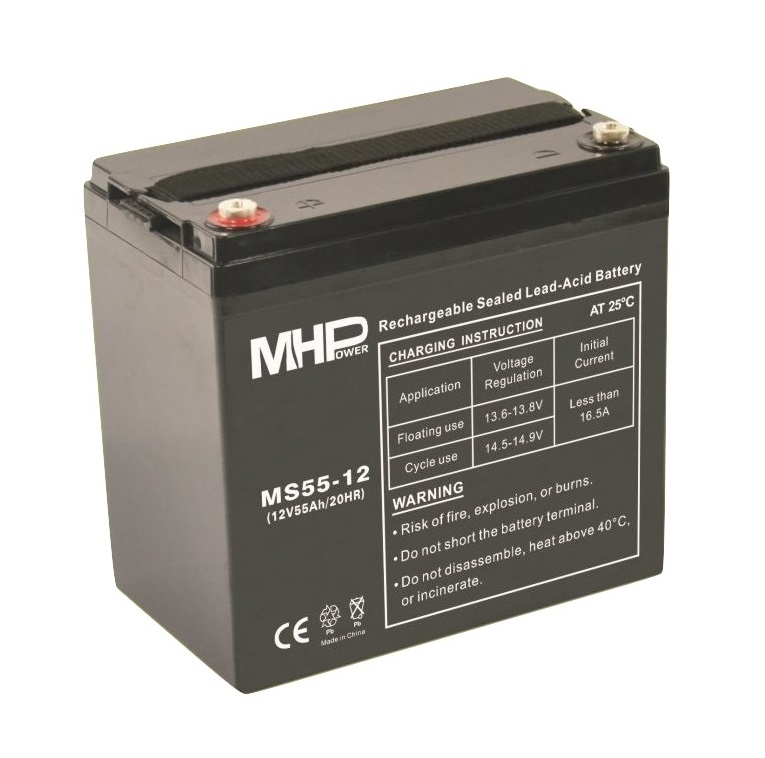 Baterie MHP 12V 55Ah, AGM záložní olověný akumulátor, životnost